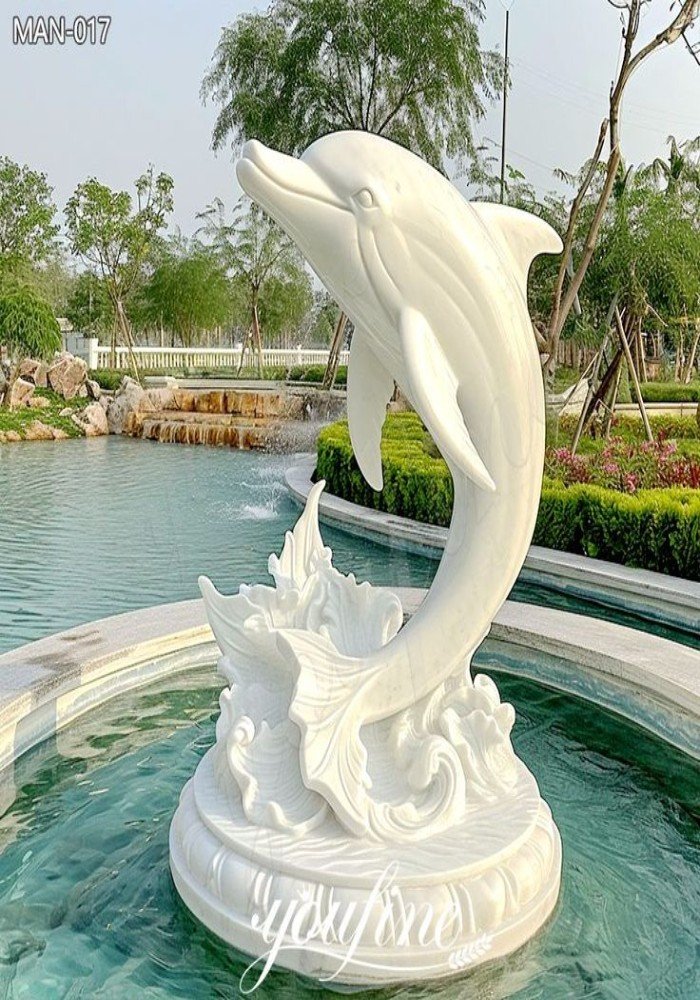Outdoor Garden Decor Marble Dolphin Statue